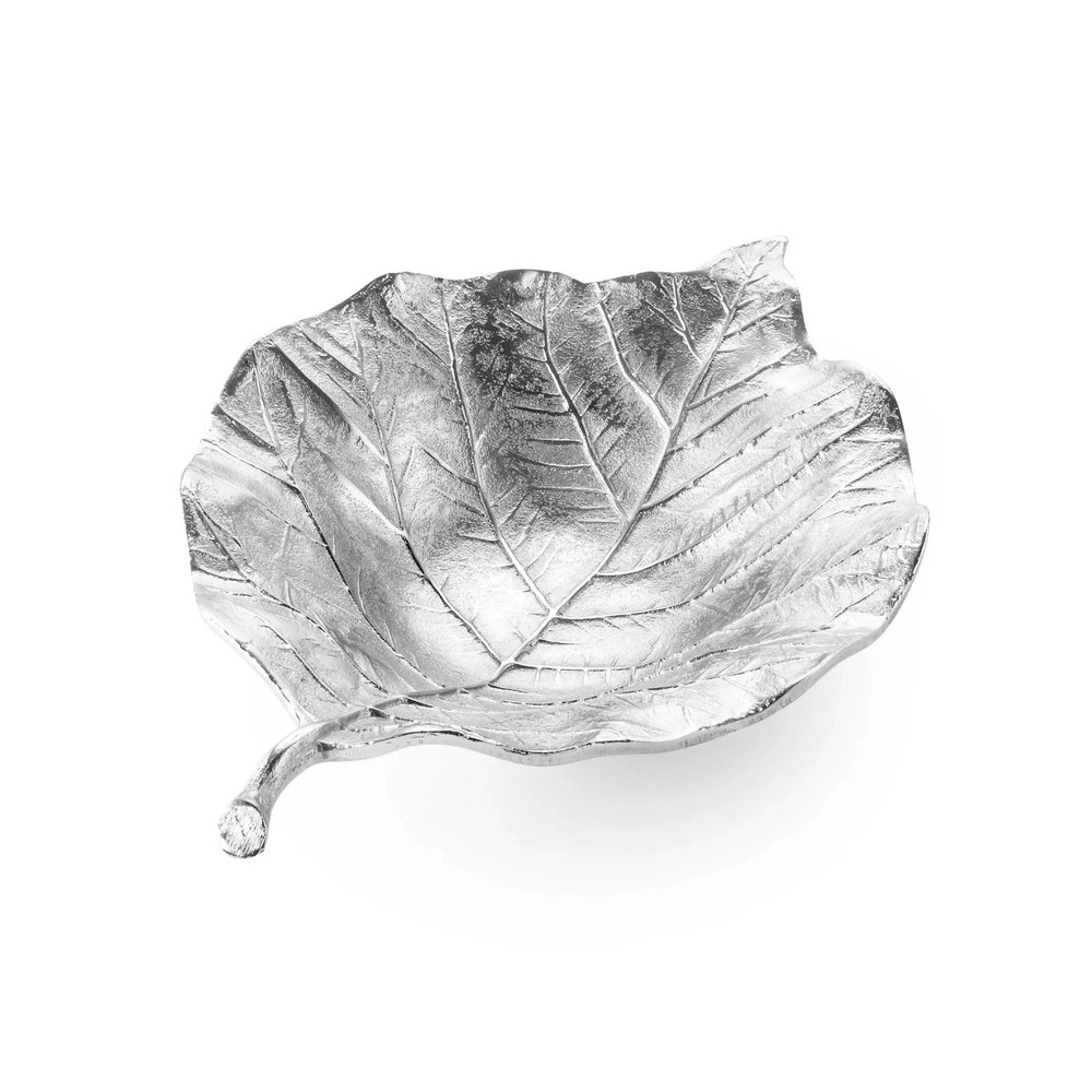 Classic Touch Silver Leaf Shaped-Vein Engraved Bowl-silver 12.5"